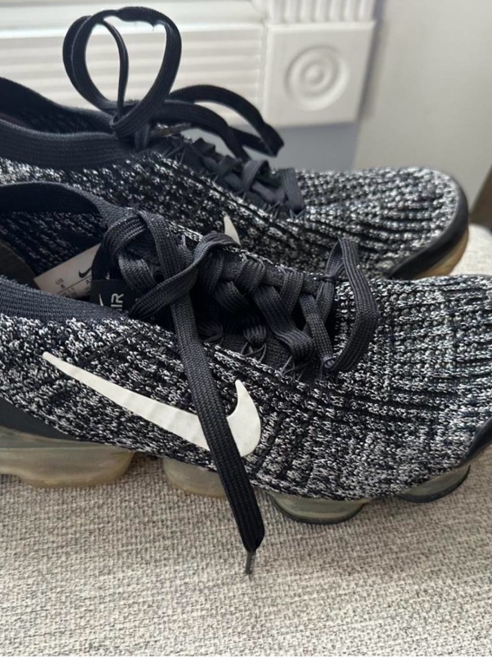 Nike Black and White Flyknit VaporMax Running Shoes